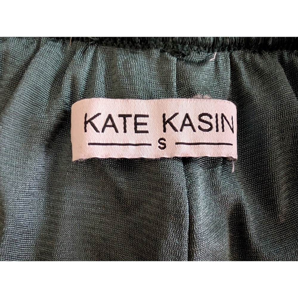 Kate Kasin Pleated Midi Skirt Womens Small Dark Green Elastic High Waist Flare - Picture 5 of 7